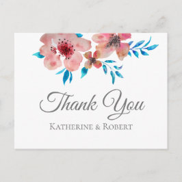 Elegant Rosa Flowers Watercolor Tack Vykort