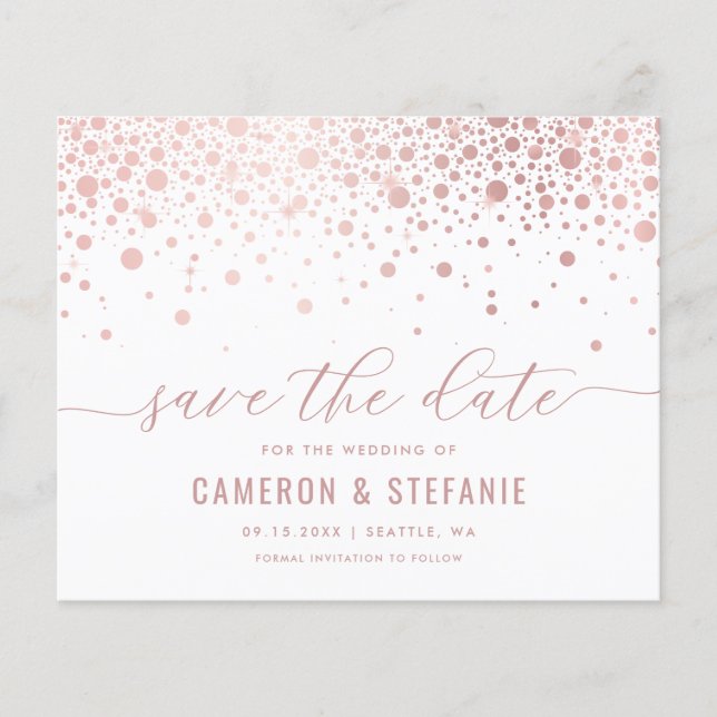 Elegant Rosa Foil Confetti White Spara datum (Framsida)
