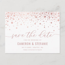 Elegant Rosa Foil Confetti White Spara datum Vykort