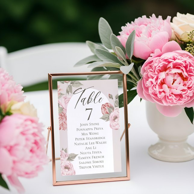 Elegant Rosa för vattenfärger Peonies in Bloom Blo Bordsnummer (Elegant Watercolor Pink Peonies in Bloom Floral Table Number)