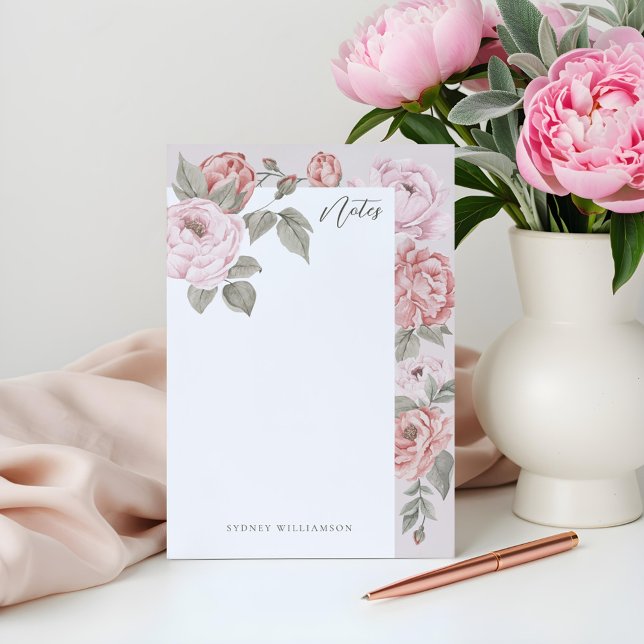 Elegant Rosa för vattenfärger Peonies in Bloom Blo Post-it Block (Elegant Watercolor Pink Peonies in Bloom Floral Post-it Notes)