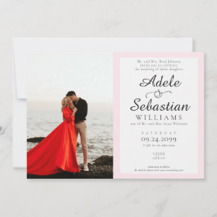 Elegant Rosa Foto Monogram Formellt Bröllop Inbjudningar