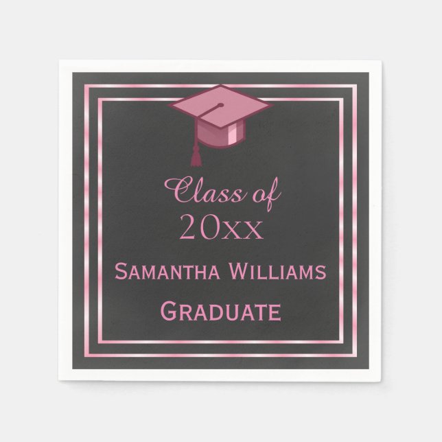 Elegant Rosa Framed Studenten Pappersservett (Framsidan)