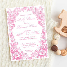 Elegant rosa Fransk toile botanical babydusch