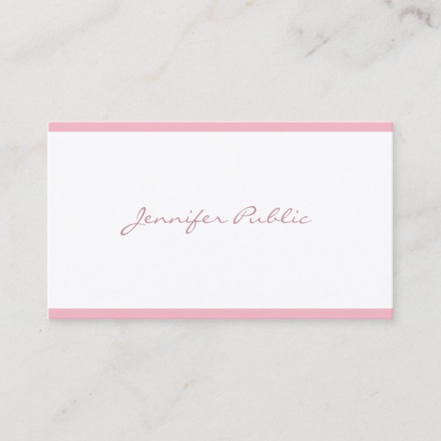 Elegant Rosa Freehand Script Plain Sleek Luxury Visitkort (Framsida)