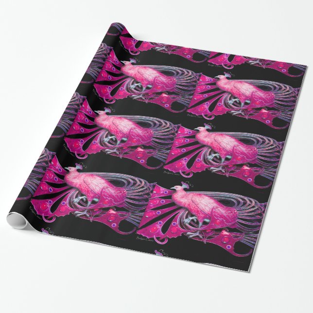 ELEGANT ROSA FUCHSIA PEACOCK OCH GEM STONES PRESENTPAPPER (Utrullad)