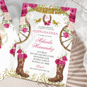 Elegant Rosa Fuchsia Röd ros Charra Quinceañera Inbjudningar