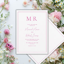 Elegant Rosa Fuksia Monogram Modern Bröllop Inbjudningar