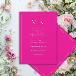 Elegant Rosa Fuksia Monogram Modern Bröllop Inbjudningar