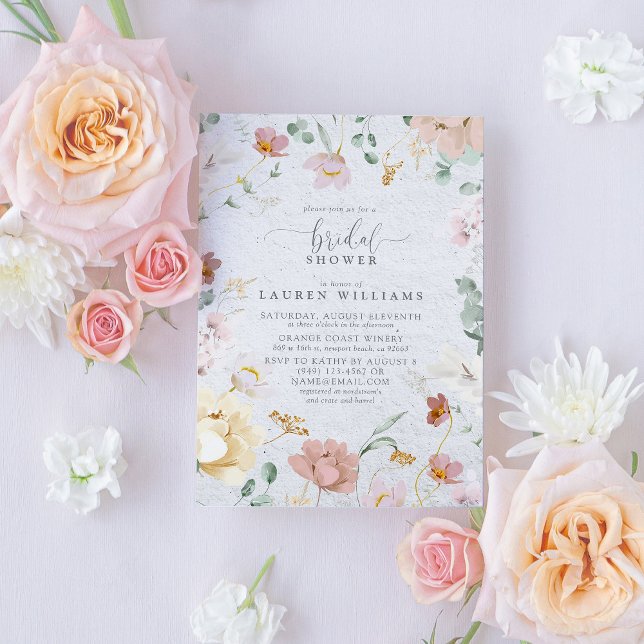 Elegant  Rosa Garden Flowers Möhippa Inbjudningar (Elegant Blush Pink Garden Flowers Bridal Shower Invitation)