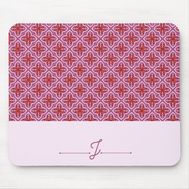 Elegant Rosa Geometric Mönster Monogram Mousepad Musmatta (Framsidan)