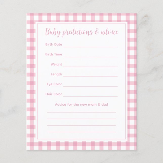 Elegant Rosa Gingham Baby Shower Guessing Game (Framsida)