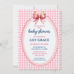 Elegant rosa gingham & band baby shower-inbjudan inbjudningar