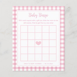 Elegant Rosa Gingham Girl Baby Shower Bingo Game