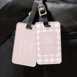 Elegant rosa gingham-monogram bagagebricka