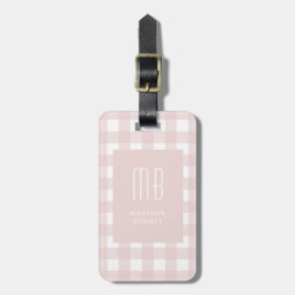 Elegant rosa gingham-monogram bagagebricka