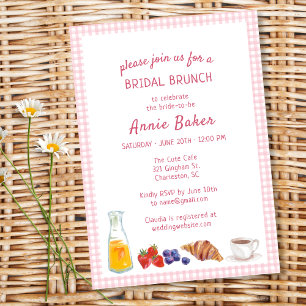 Elegant Rosa Gingham Summer Brunch Möhippa Inbjudningar