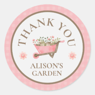 Elegant Rosa Gingham Watercolor Garden Tack Runt Klistermärke