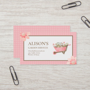 Elegant Rosa Gingham Watercolor Garden Visitkort