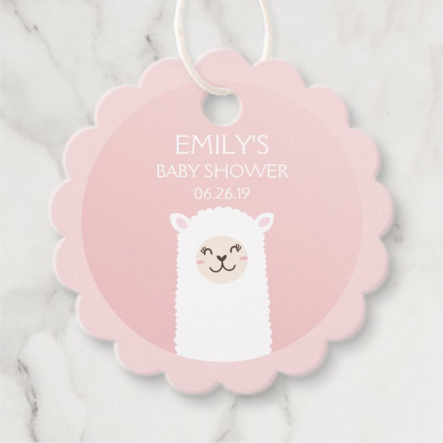 Elegant Rosa Girl Baby Shower Cute Kawaii Llama Gåvor Etiketter (Framsida)
