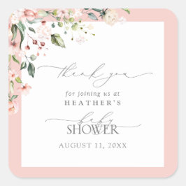 Elegant Rosa Girl Girl Flowers Baby Shower Tack Fyrkantigt Klistermärke
