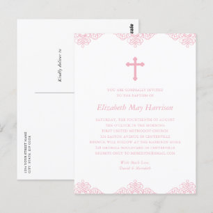 Elegant Rosa Girls Baptism eller inbjudan till kom