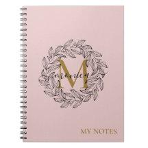 Elegant Rosa Girly Blommigt Guld Monogram Namn