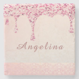 Elegant Rosa Glam Gnistrande Droppffekt Stenunderlägg