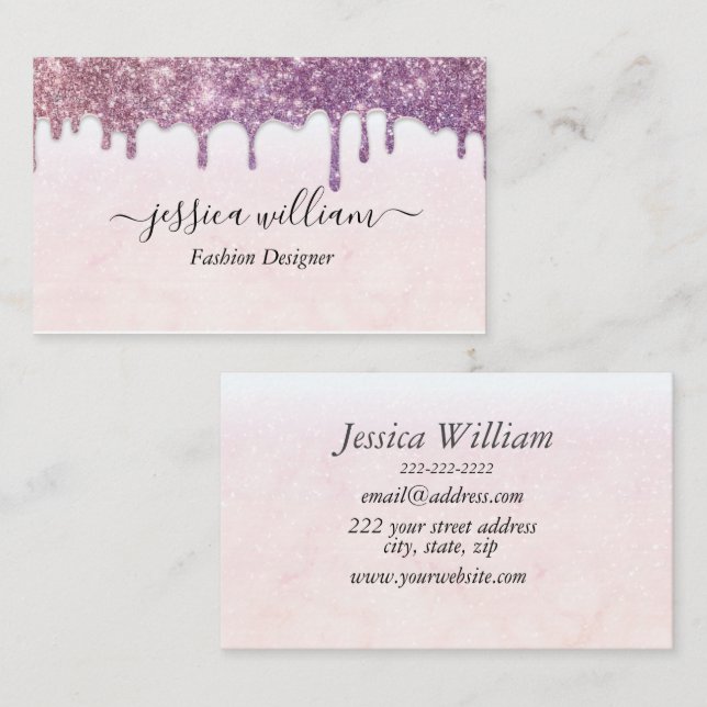 Elegant  Rosa Glitter Agate Modern Chic Visitkort (Fram/baksida)