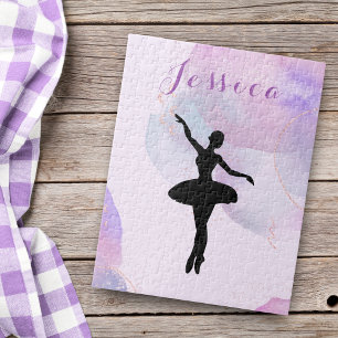 Elegant Rosa Glitter Ballet Dancer Ballerina Namn Pussel