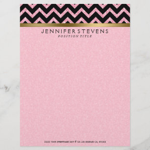 Elegant Rosa Glitter Black Chevron Guld accents Brevhuvud