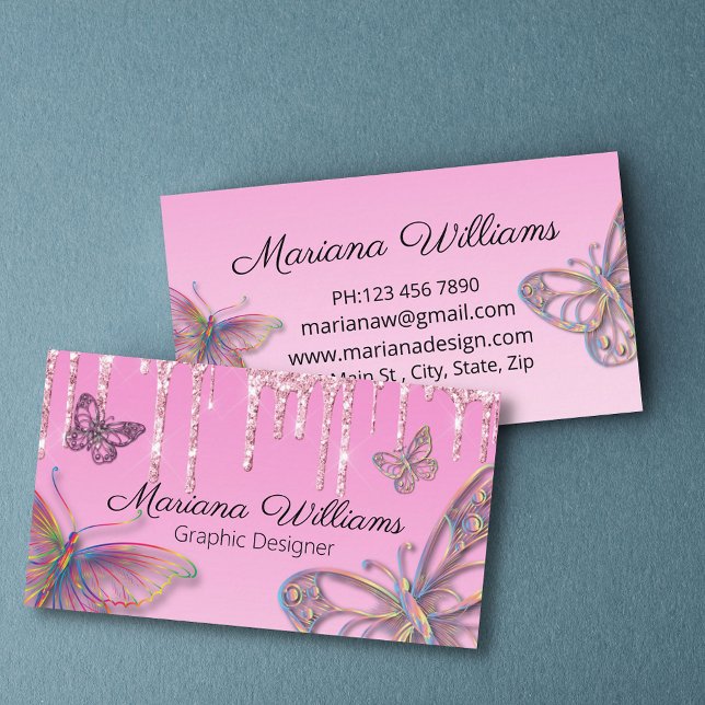 elegant rosa glitter    borrning butterflulies sny visitkort (Skapare uppladdad)