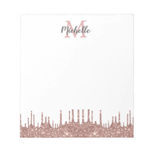 Elegant Rosa Glitter Drips Namn Monogrammed Anteckningsblock