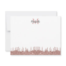 Elegant Rosa Glitter Drips Namn Monogrammed