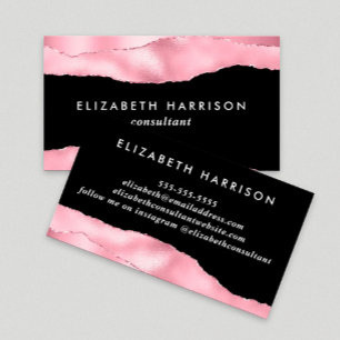 Elegant Rosa Glitter Foil Black Visitkort