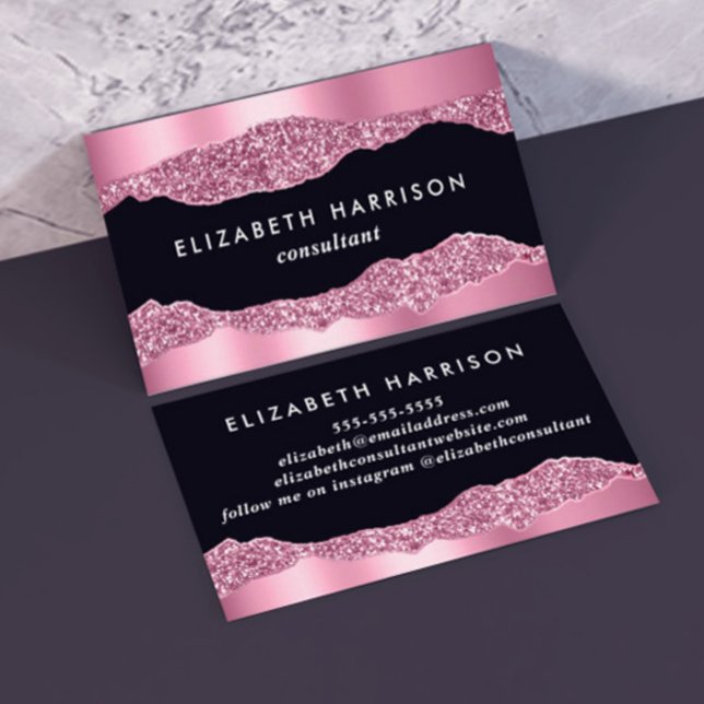 Elegant Rosa Glitter Foil Black Visitkort (Skapare uppladdad)