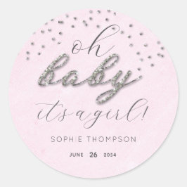 Elegant Rosa Glitter Girl Baby Shower Tack Runt Klistermärke