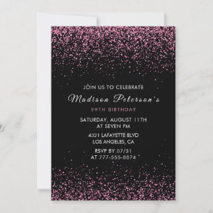 Elegant rosa glitter glam 99-årsdag inbjudningar