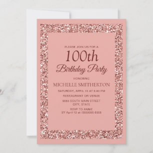 Elegant Rosa Glitter Gnistra Kvinnor 100:e födelse Inbjudningar