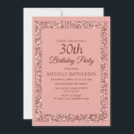 Elegant Rosa Glitter Gnistra Kvinnor 30års födelse Inbjudningar<br><div class="desc">Elegant, modernt och trendig glatt rosa glitter och 30års födelsedag-festinbjudan till kvinnor i burgundi text. Dessa inbjudningar till snyggten har ett elegant-skriptteckensnitt och ett glatt rosa glitter ram. Text, teckensnitt och bakgrund färg är helt anpassade med Zazzles design verktyg, så om du vill ändra teckensnitt och bakgrund färg, eller om...</div>
