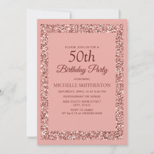 Elegant rosa glitter gnistrande kvinnor 50-årsdag inbjudningar