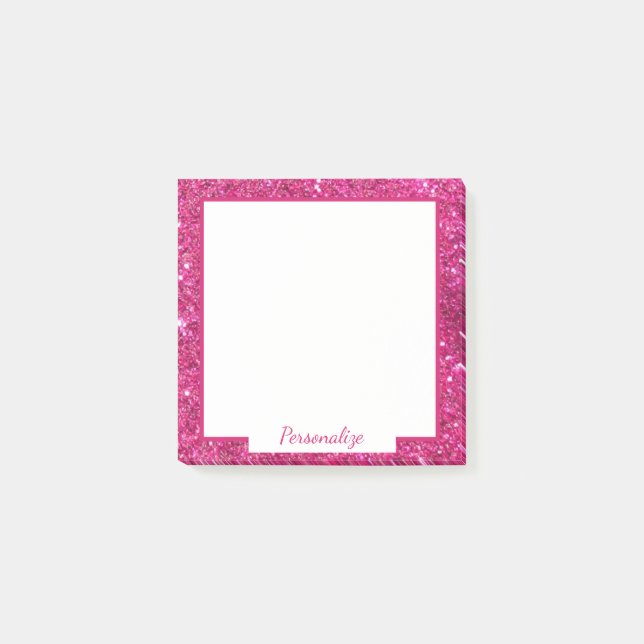 Elegant Rosa Glitter Gräns Chic Trendig  Girly Post-it Block (Framsida)