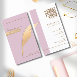Elegant Rosa Glitter Guld Quill Notary Public QR Visitkort