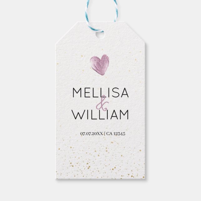 Elegant Rosa Glitter Heart Anpassningsbar par Namn Presentetikett (Framsidan)