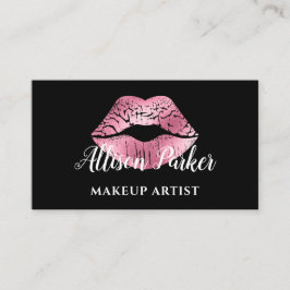Elegant Rosa Glitter Kiss Makeup Artist Visitkort