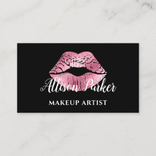 Elegant Rosa Glitter Kiss Makeup Artist Visitkort