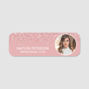 Elegant rosa glitter magnetisk personal ID-kort Namnbricka