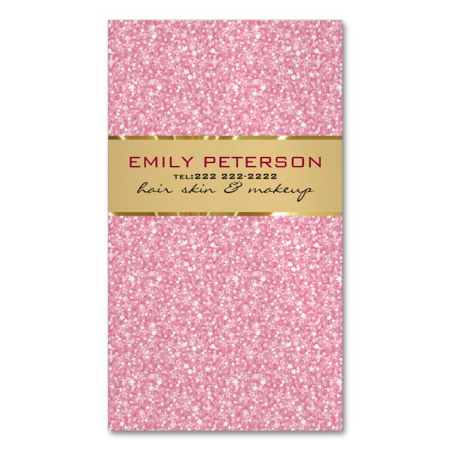 Elegant Rosa Glitter med Guld-accenter Visitkortmagnet (Framsida vertikal)