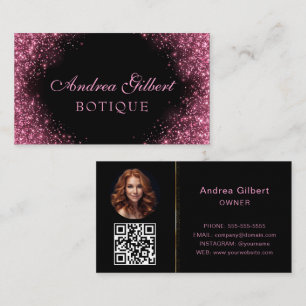 Elegant rosa glitter Modebutik Svart Visitkort
