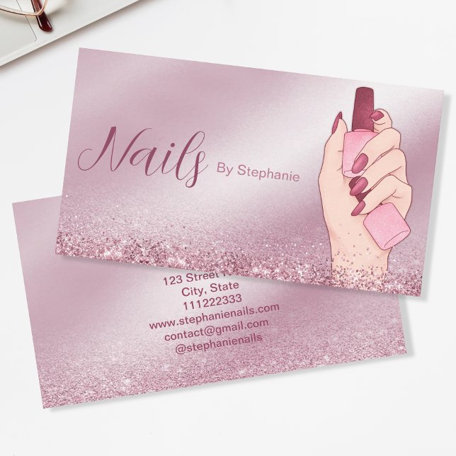 Elegant Rosa Glitter Nail Artist Manicuction Beaut Visitkort (Skapare uppladdad)